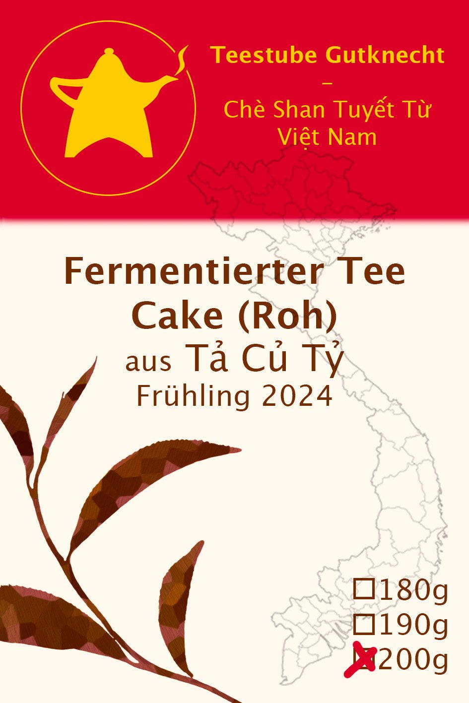 Fermentierter Tee (Roh) aus Tả Củ Tỷ, Frühling 2024, 200g